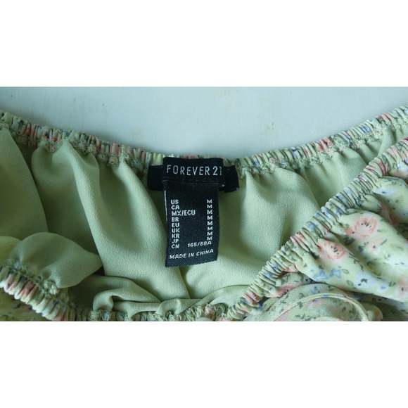 Forever 21 Women’s M Floral Peasant Top Cinched Cap Sleeve Milkmaid Cropped - Picture 3 of 7